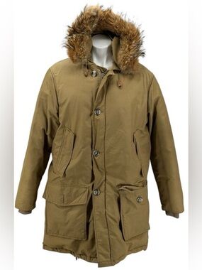 LL Bean Vintage Women's Parka Long Coat SZ M Goose Down Fur Trim Hood Heavy Warm